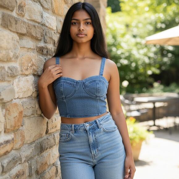 L’Artiste Tops - NWT L’Artiste Denim Bralette Criss Cross Tie Back Women’s Medium